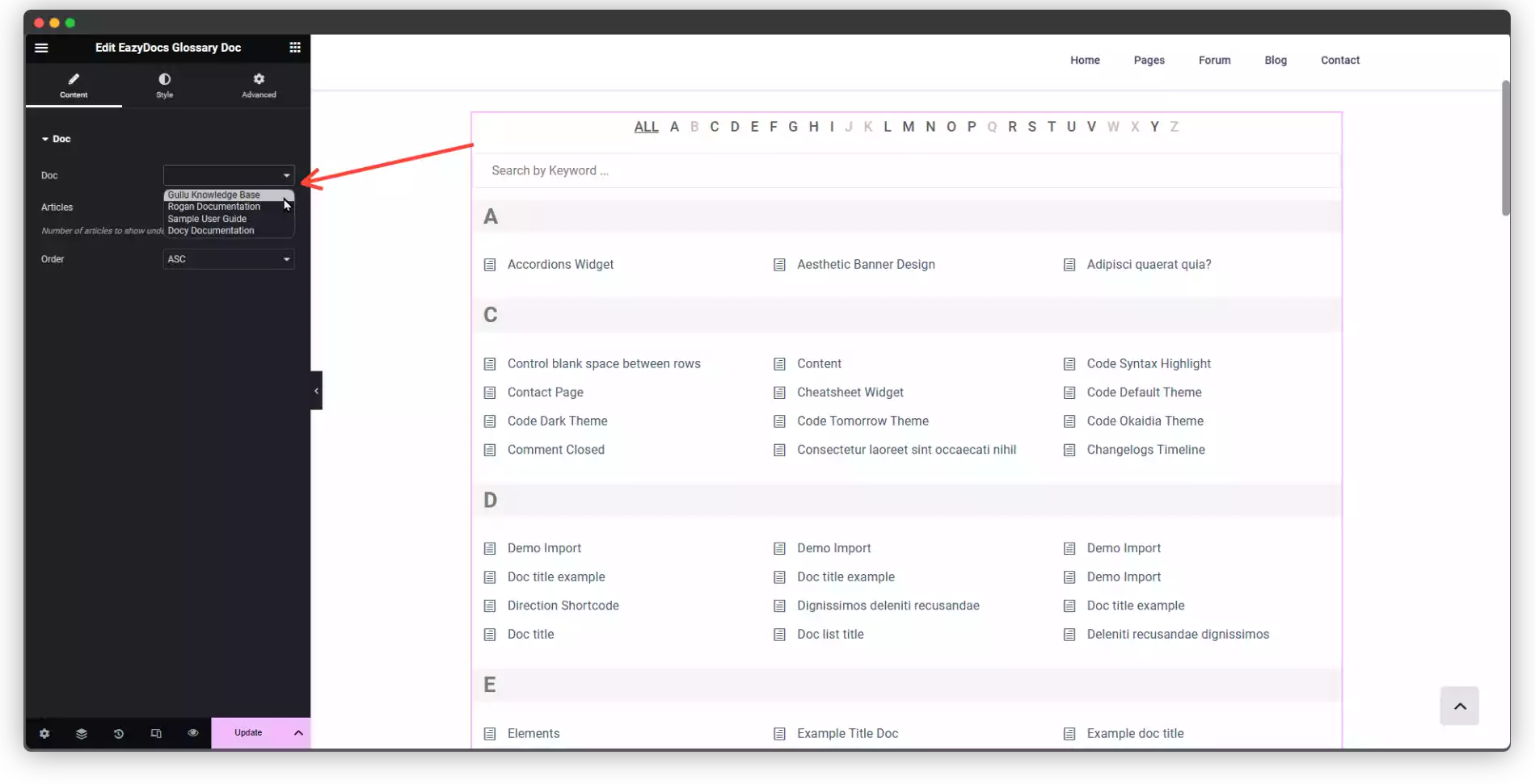 Configuring EazyDocs Glossary Knowledge Base