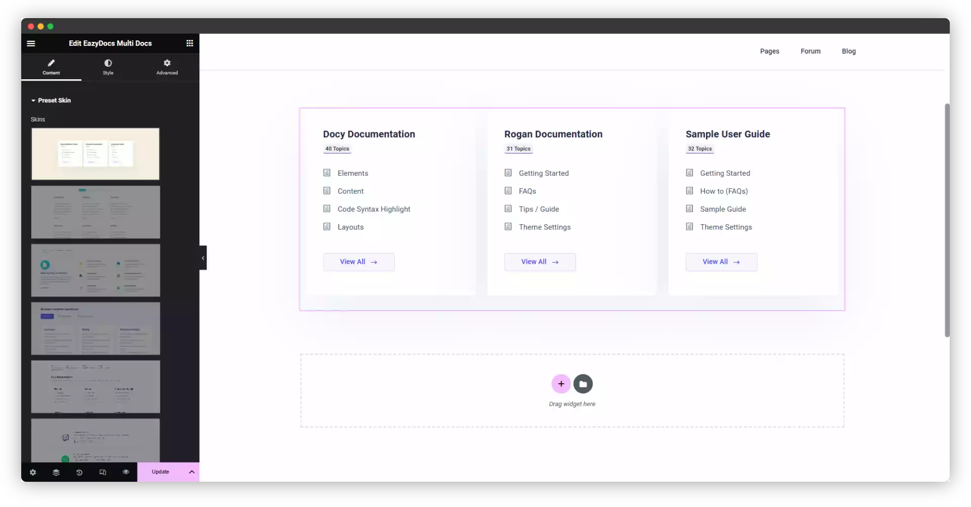 Select EazyDocs Multi Doc Widget Preset Elementor Template