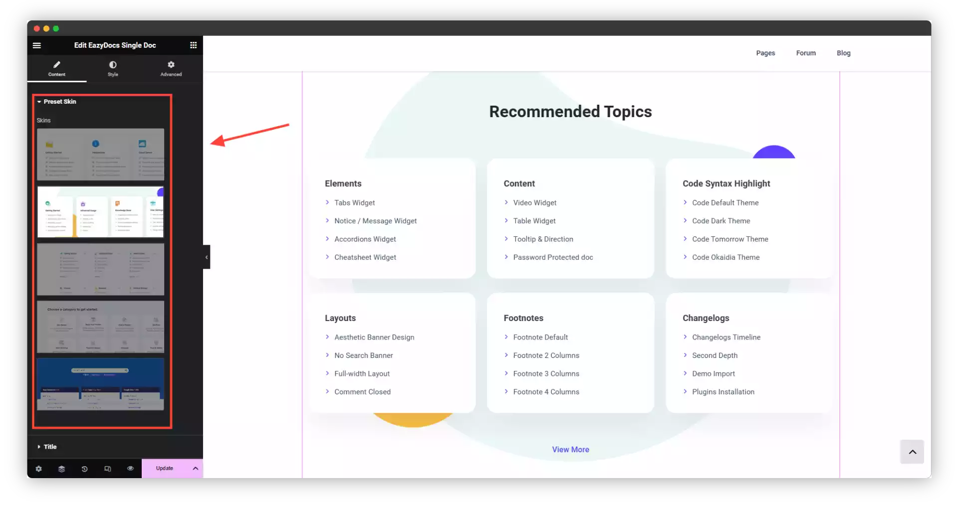 Selecting Preset EazyDocs Elementor Single Doc Template