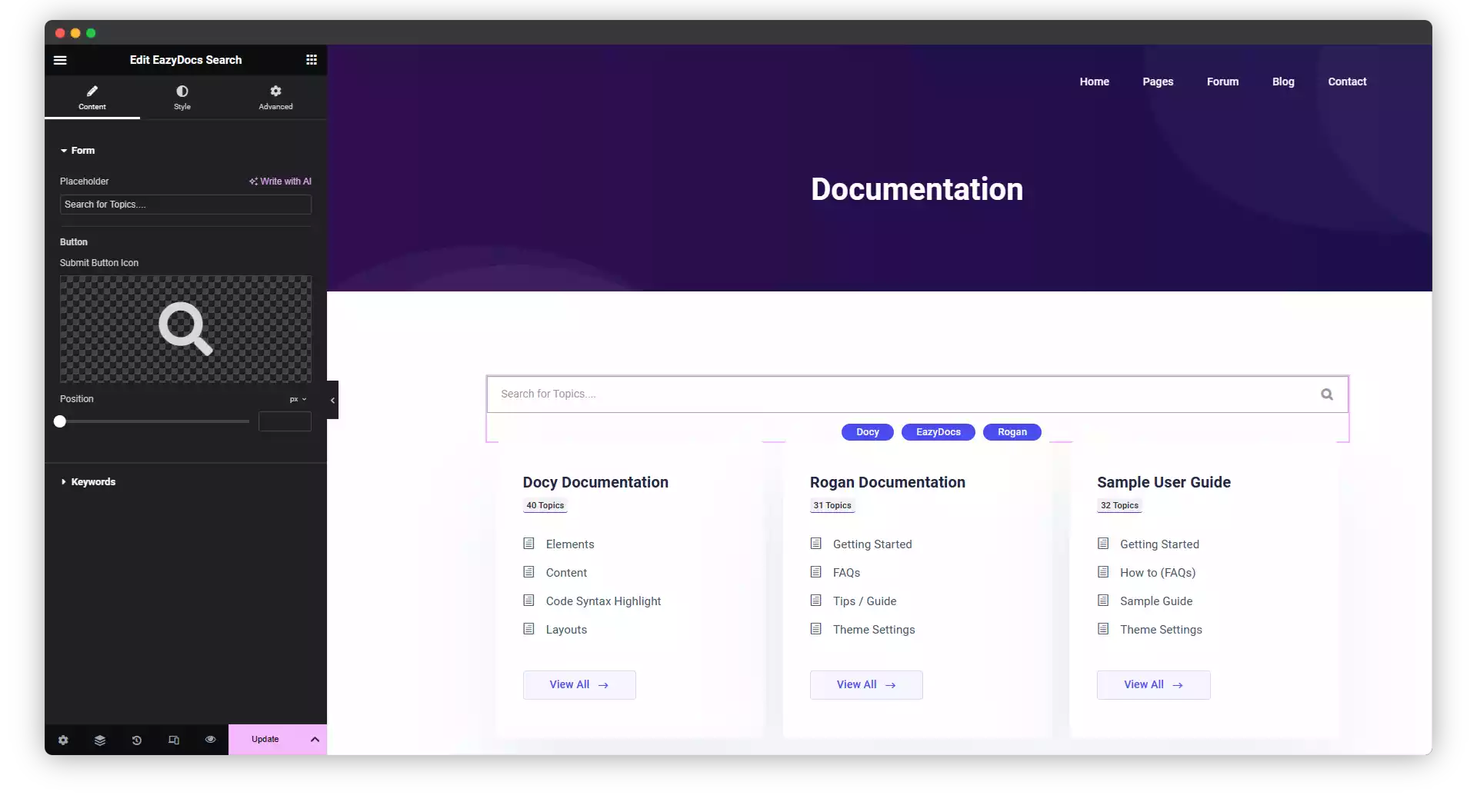 Using EazyDocs Search Widget