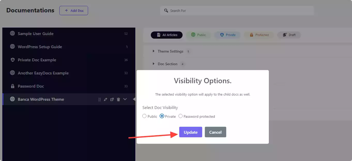 EazyDocs Visibility Options for Internal Documentation